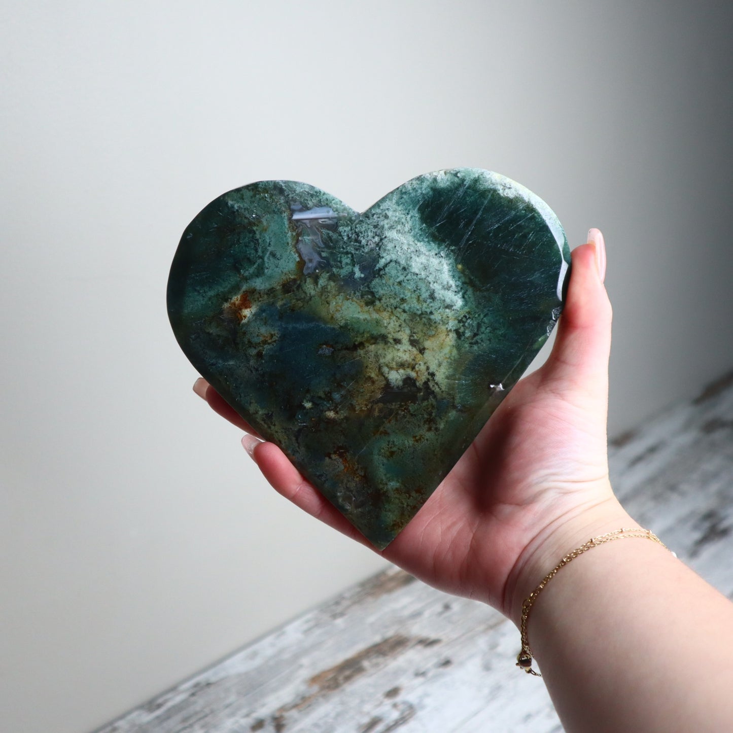 Moss Agate Heart Carving | Deep Forest Green | Emotional Balance