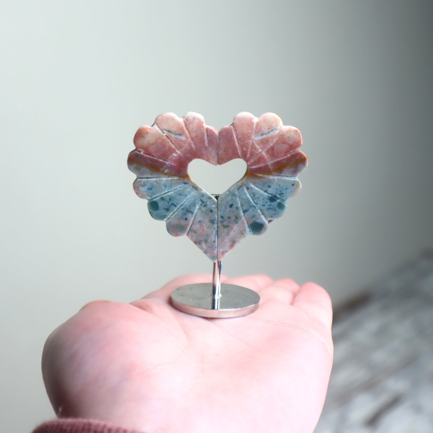 Ocean Jasper Heart on Stand | Joy, Emotional Healing & Inner Harmony