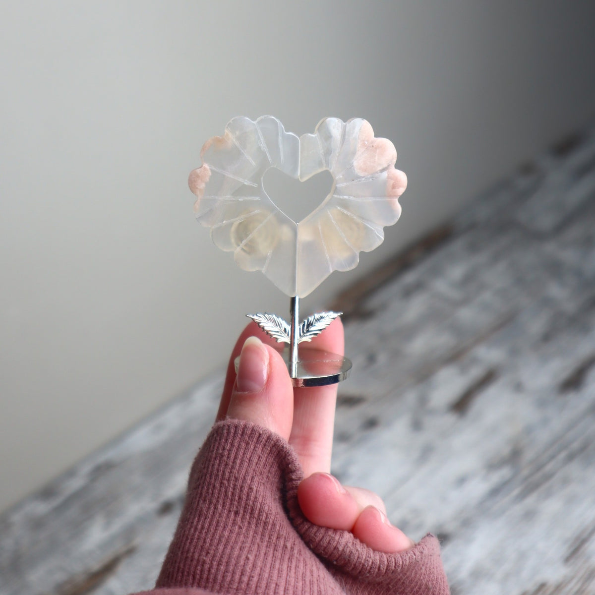 Flower Agate Heart on Stand | Self-Love, New Beginnings & Inner Bloom