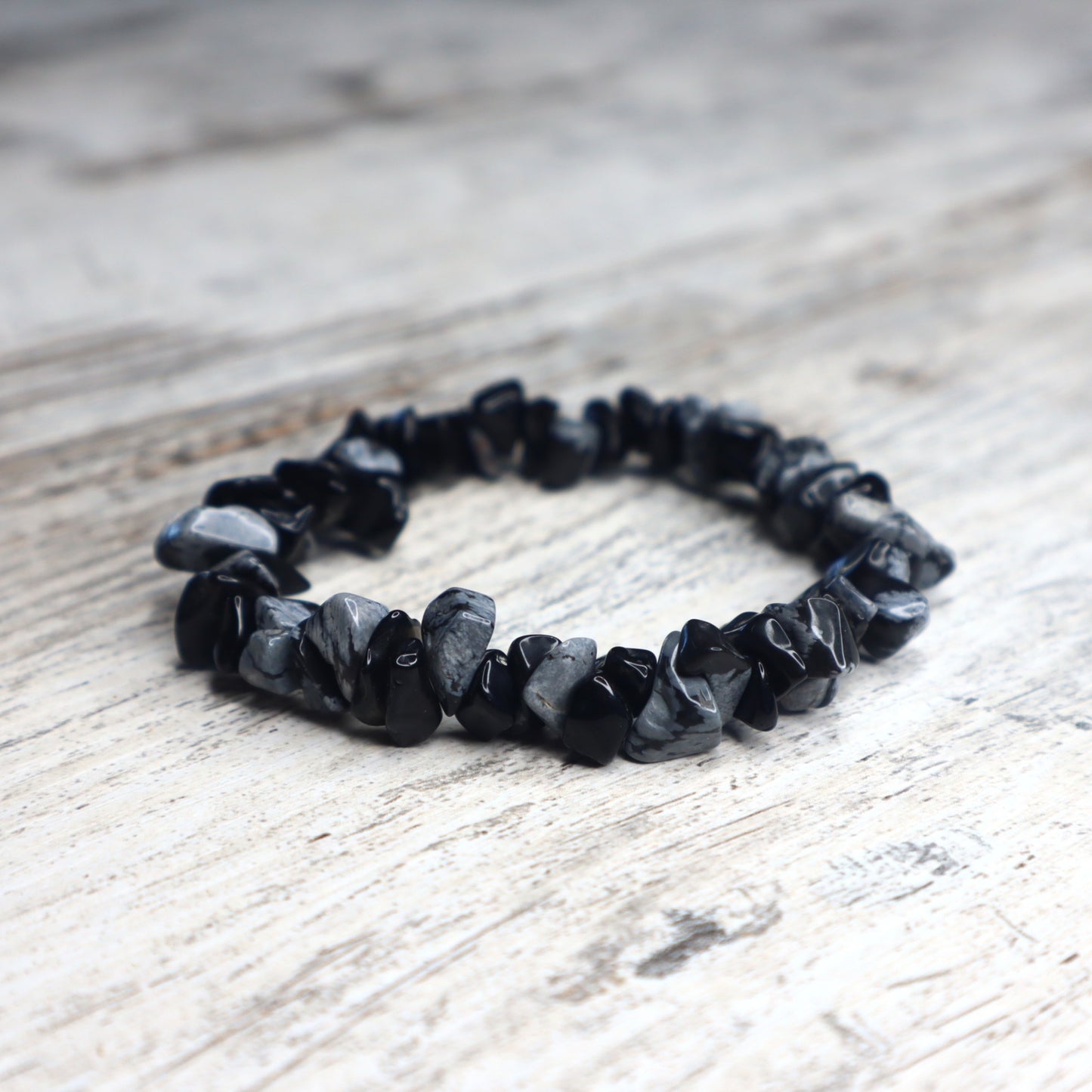 Snowflake Obsidian Crystal Chip Bracelet