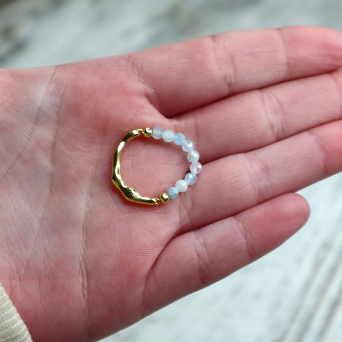 Aquamarine Beaded Ring | Calm, Clarity & Communication