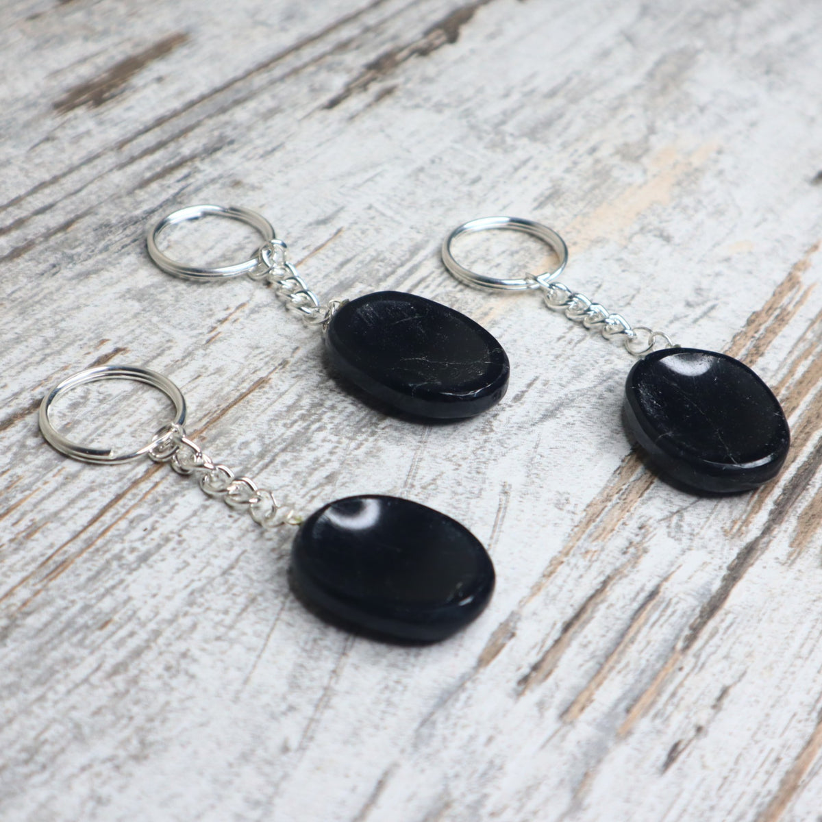Black Tourmaline Worry Stone Keychain | Protection, Grounding & Energy Shield