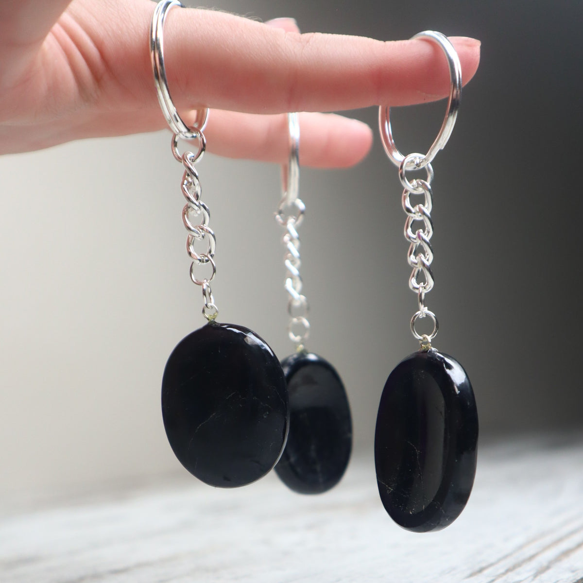 Black Tourmaline Worry Stone Keychain | Protection, Grounding & Energy Shield