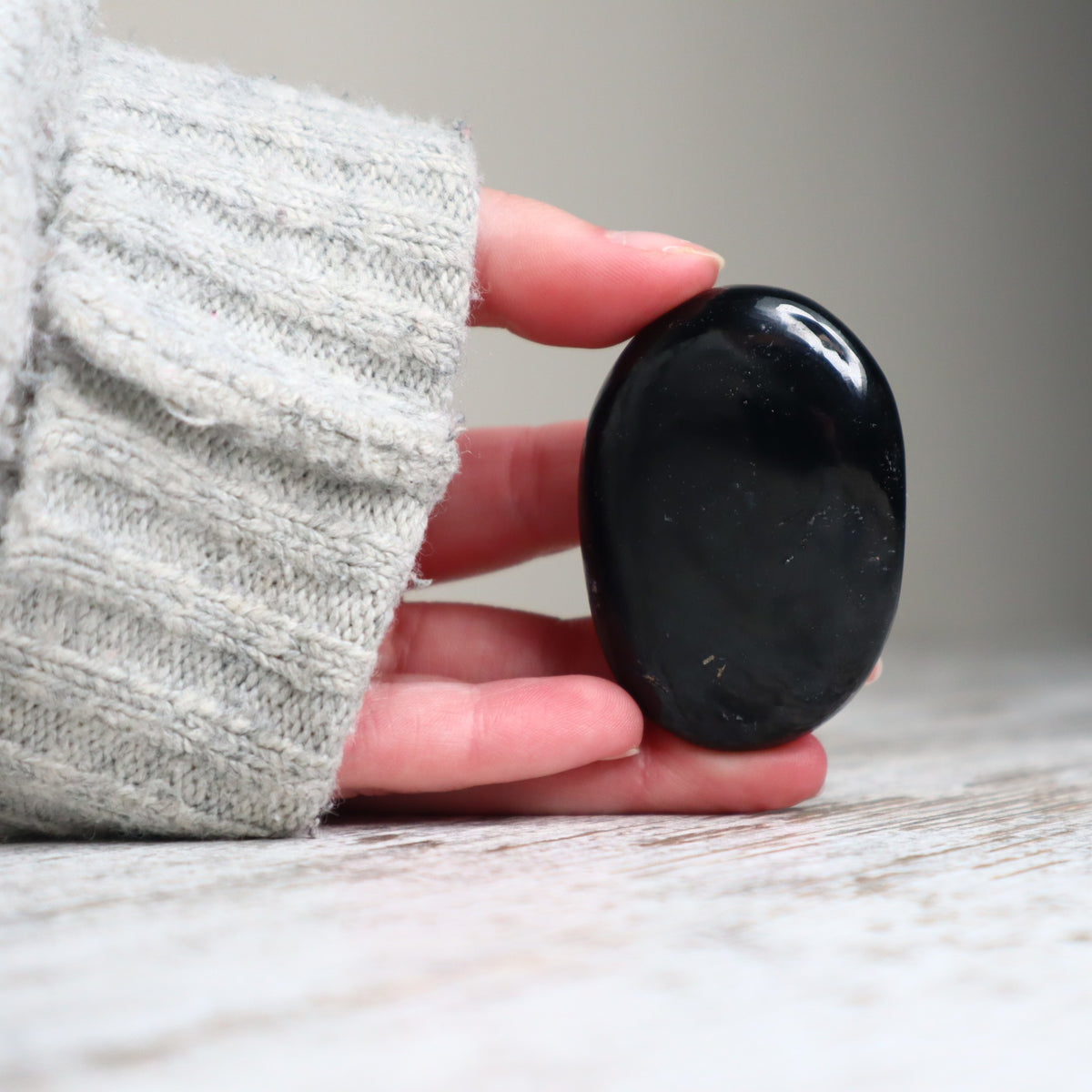 Black Tourmaline Palm Stone | Protection, Grounding & Inner Strength