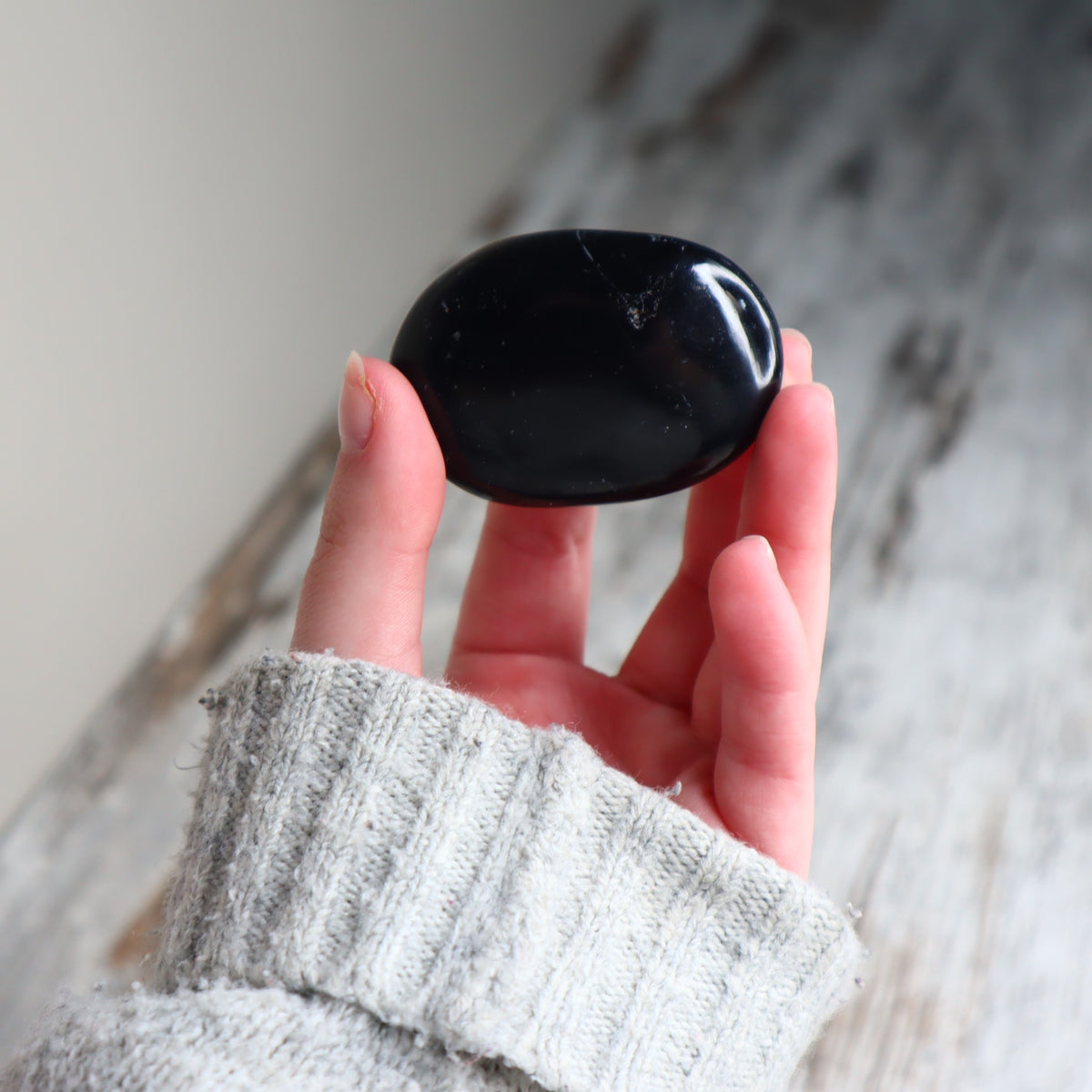 Black Tourmaline Palm Stone | Protection, Grounding & Inner Strength