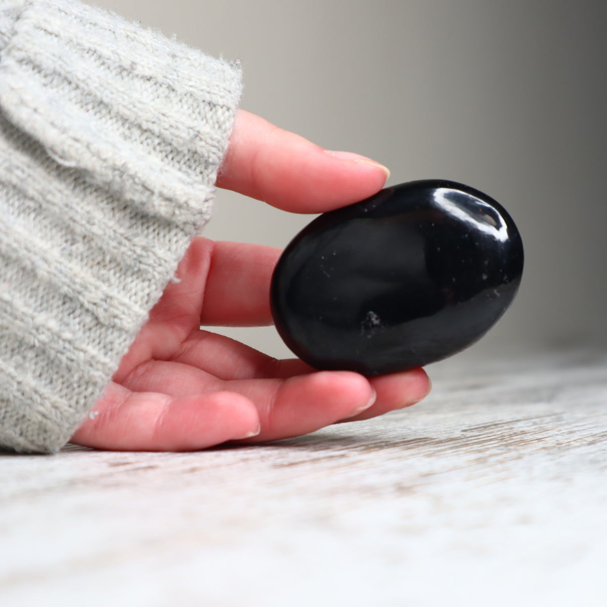 Black Tourmaline Palm Stone | Protection, Grounding & Inner Strength