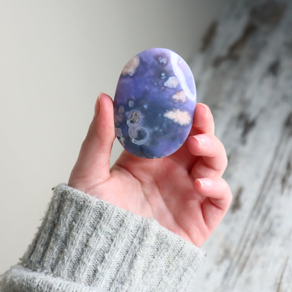 Blue Flower Agate Palm Stone | Gentle Growth, Serenity & Self-Discovery