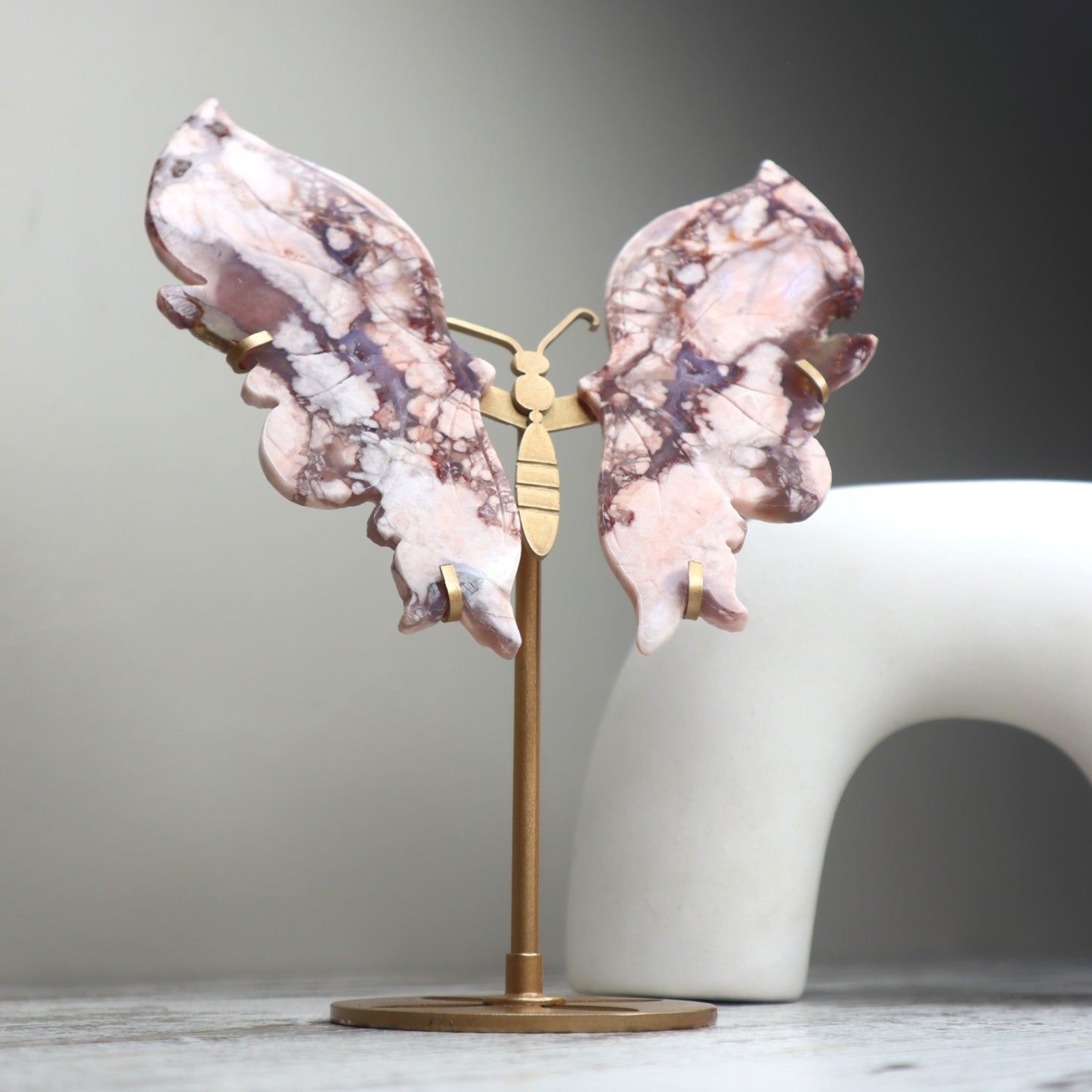 Pink Flower Agate Butterfly Wings on Stand | Growth, Self-Love & Gentle Transformation
