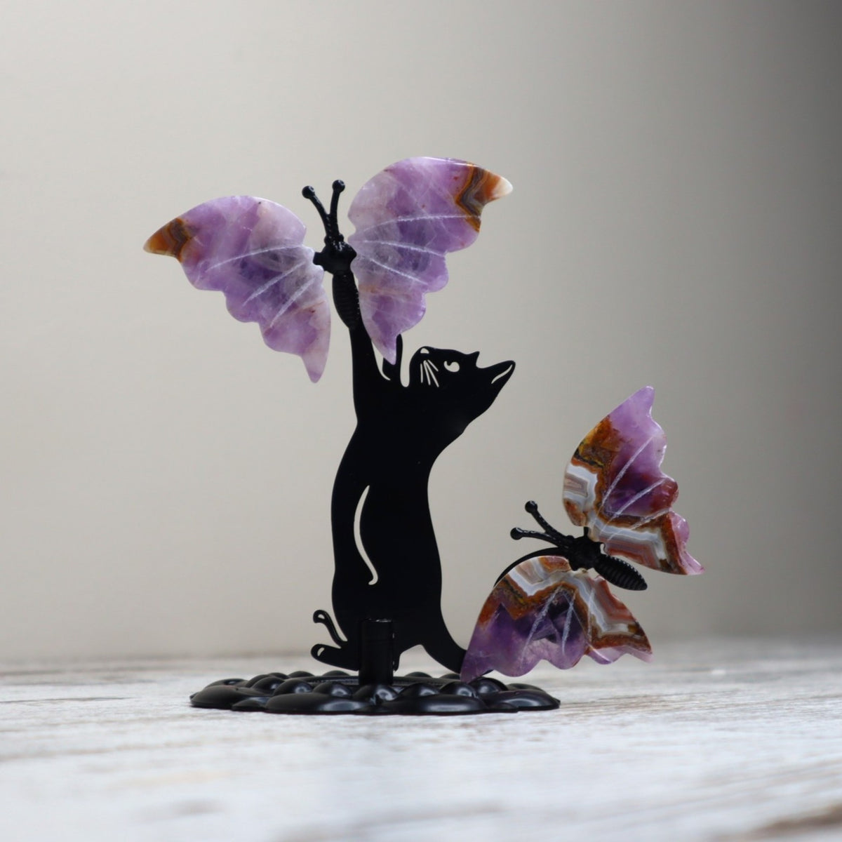 Amethyst Cat & Butterfly Display | Intuition, Calm & Spiritual Growth