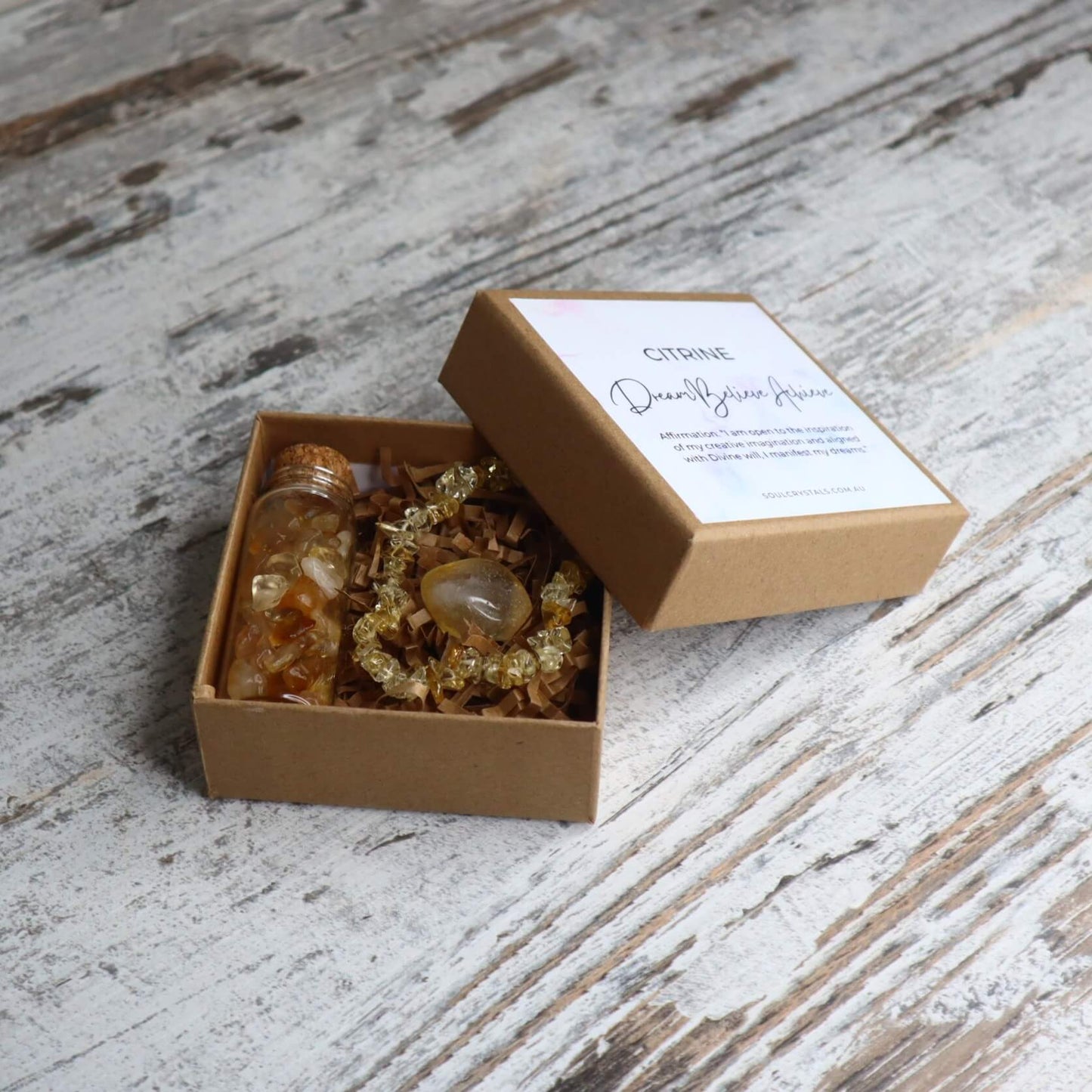 'Dream, Believe, Achieve' Chip Gift Box | Citrine