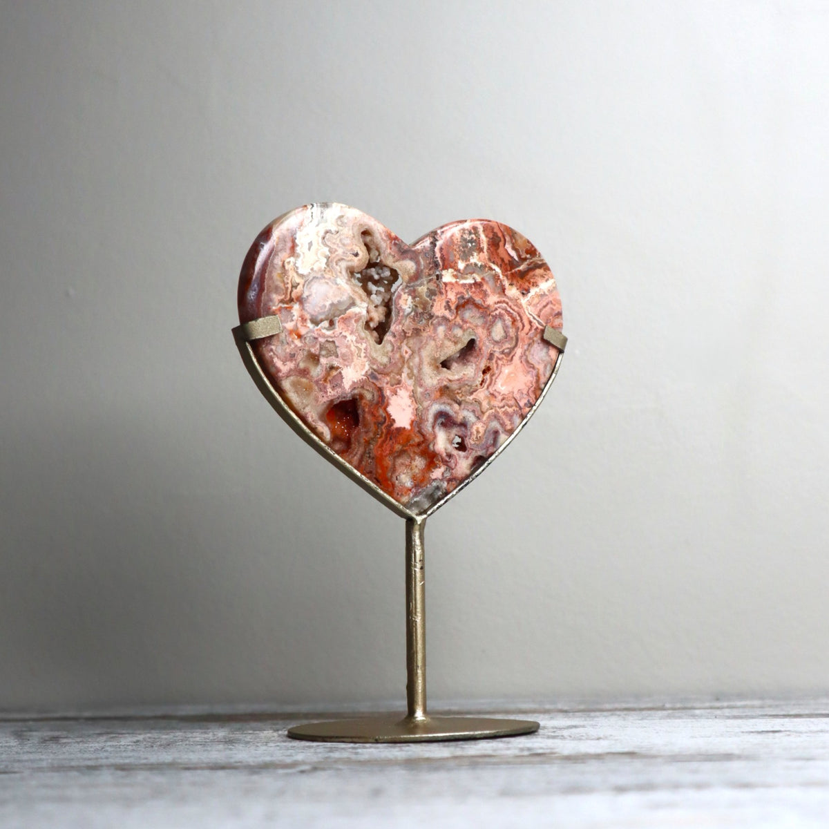 Crazy Lace Agate Heart on Stand | Joy, Vitality & Emotional Flow