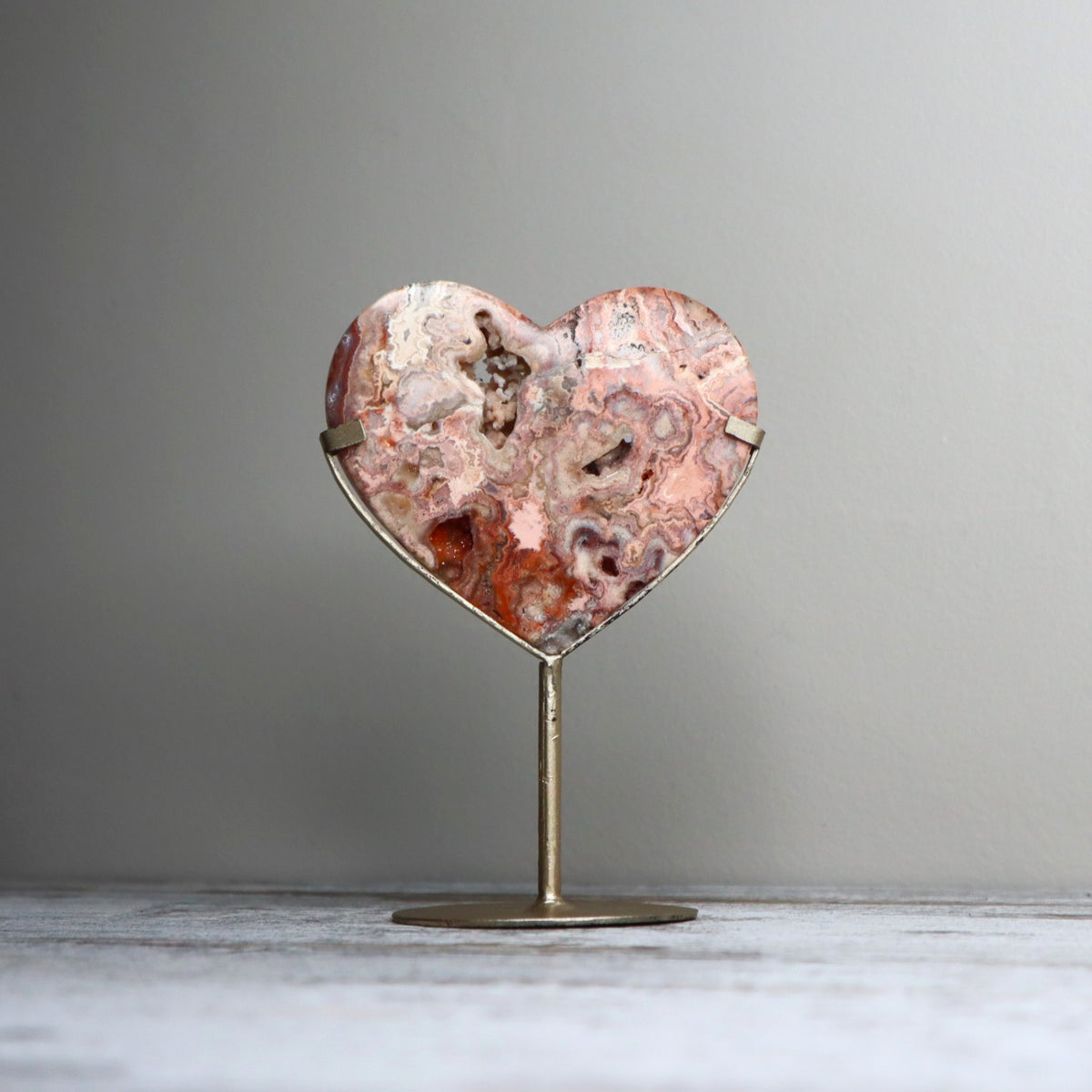 Crazy Lace Agate Heart on Stand | Joy, Vitality & Emotional Flow