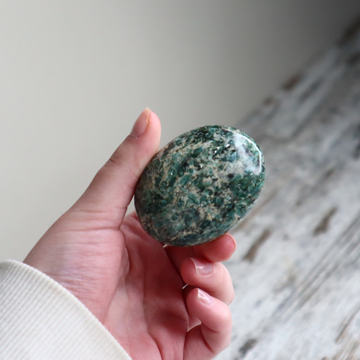 Emerald in Matrix Palm Stone | Love, Abundance & Heart Wisdom