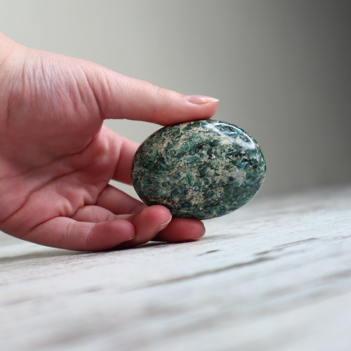 Emerald in Matrix Palm Stone | Love, Abundance & Heart Wisdom