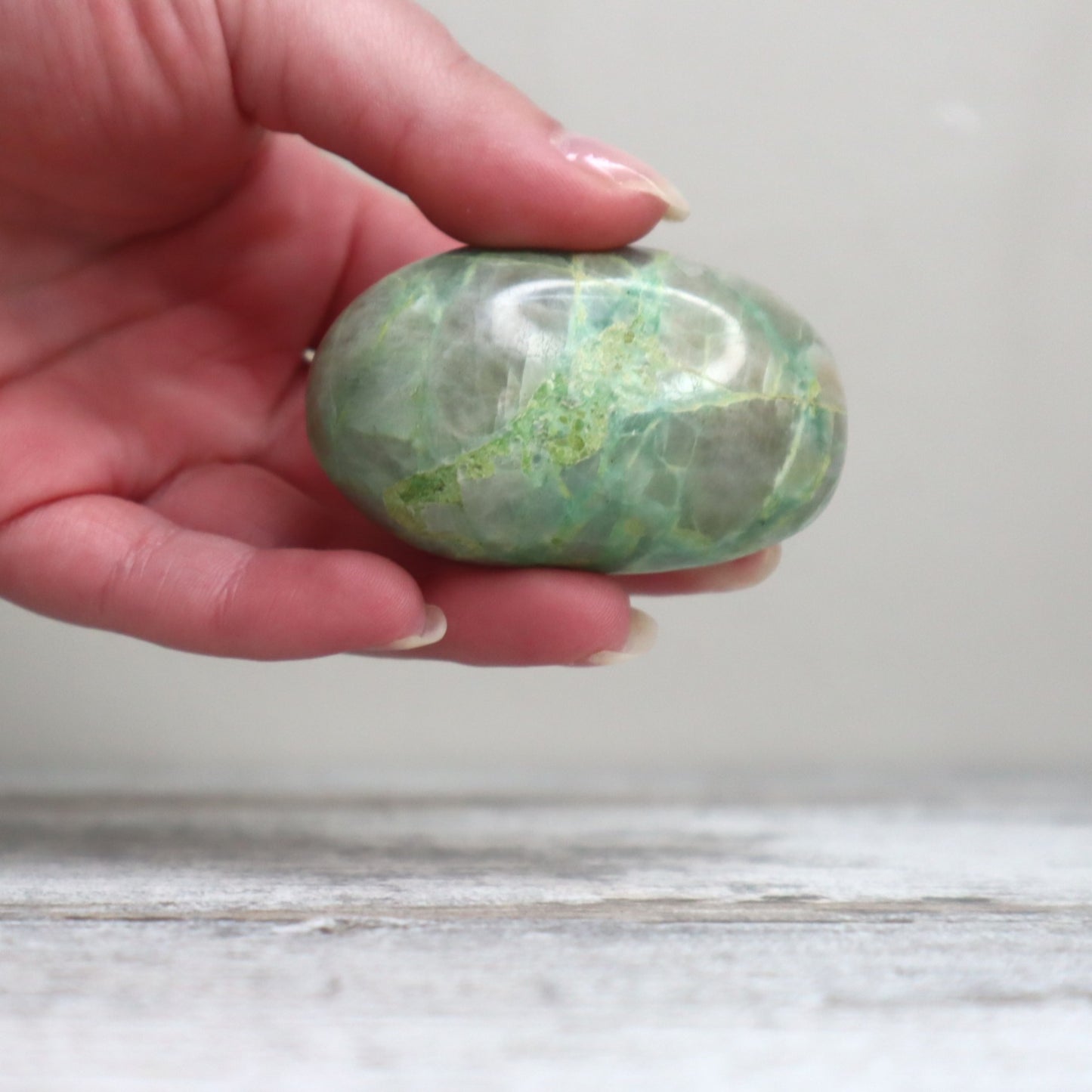 Green Moonstone (Garnierite) Palm Stone | Intuition, Emotional Balance & New Beginnings