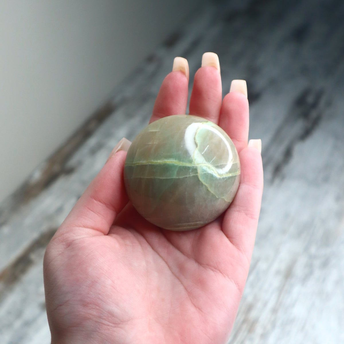 Green Moonstone (Garnierite) Palm Stone | Emotional Balance, Intuition & New Beginnings