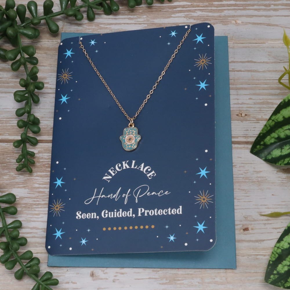 Hand of Hamsa Necklace Greeting Card | Protection, Peace & Divine Guidance