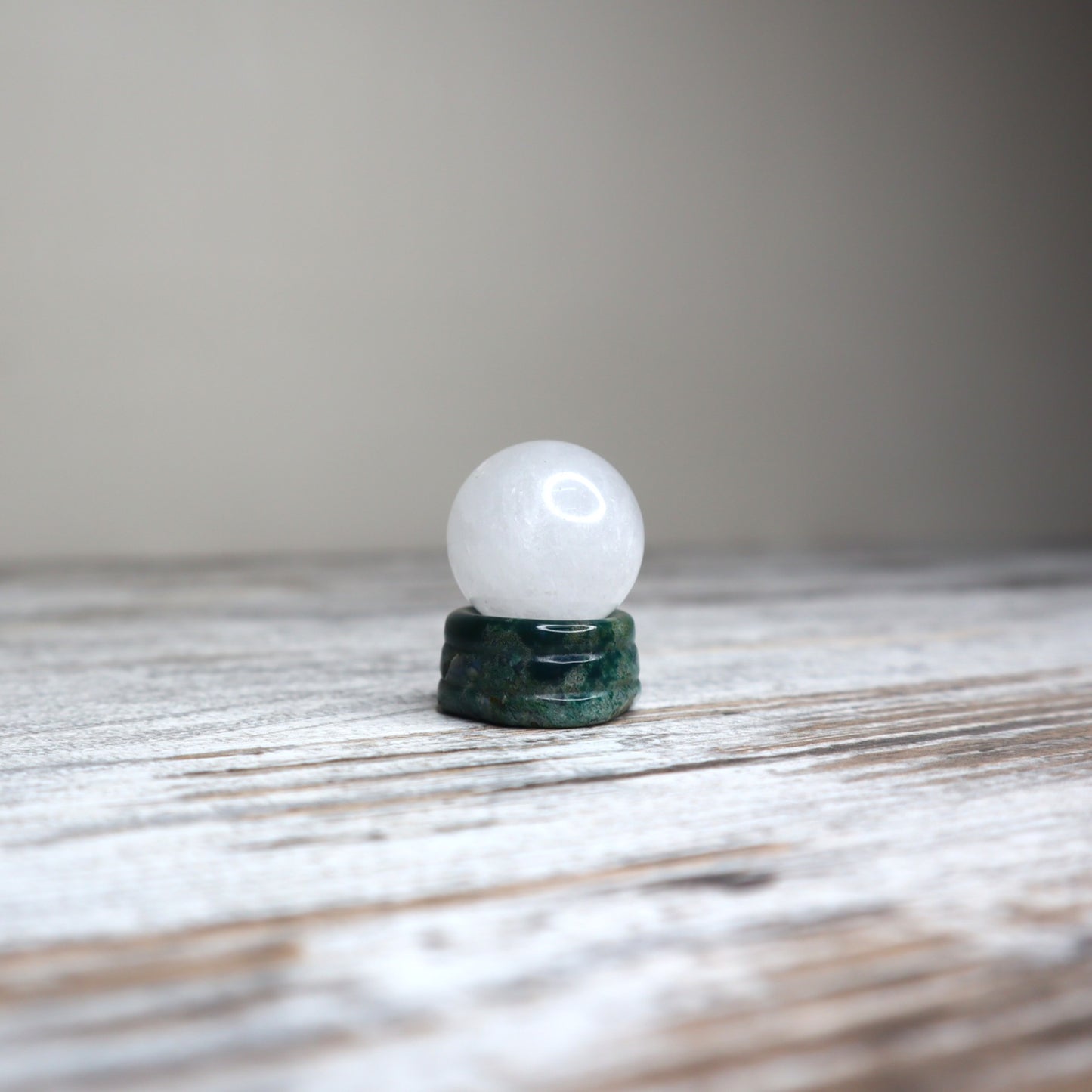 Quartz Mini Sphere on Moss Agate Stand