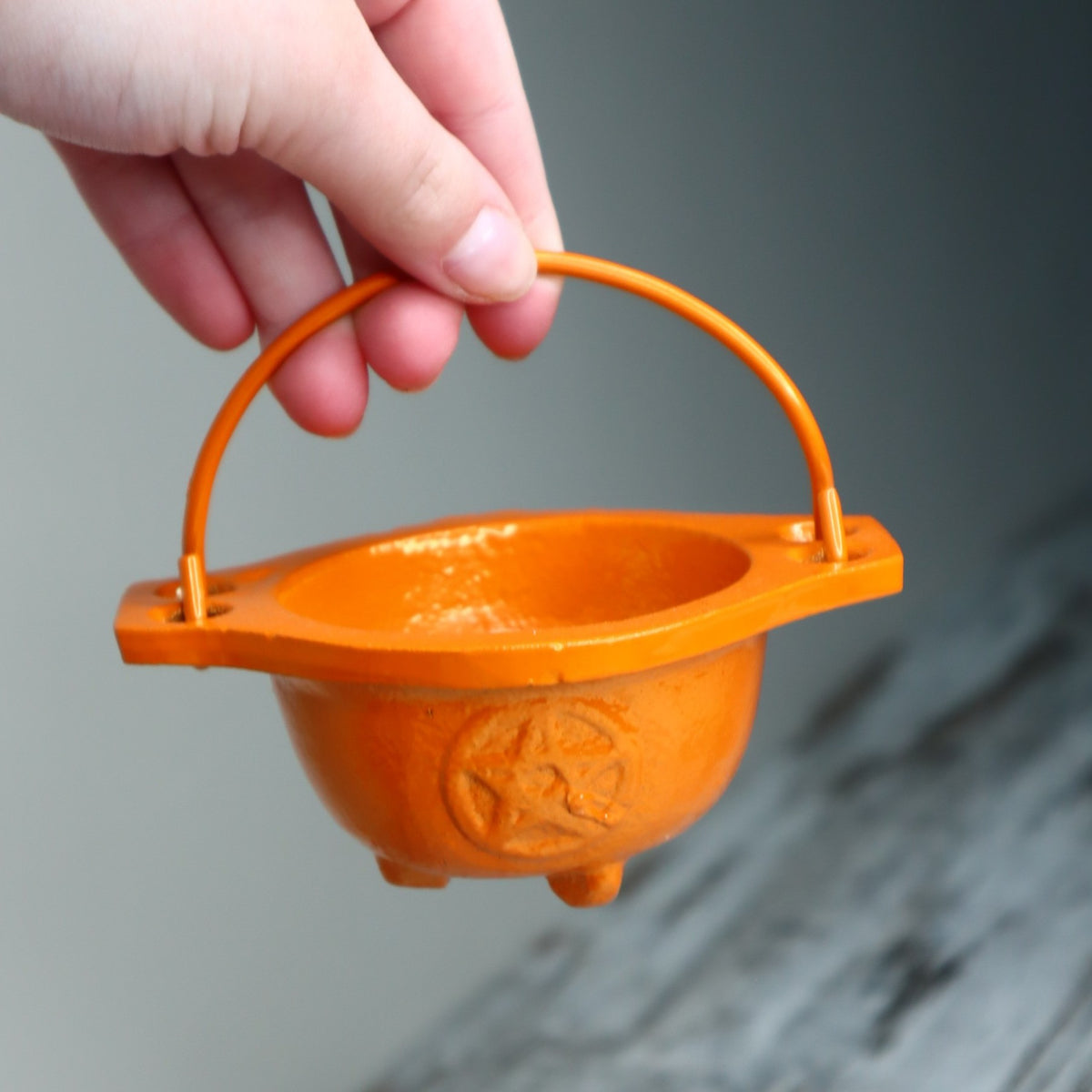 Cast Iron Pentagram Cauldron | Orange | Rituals, Intention & Altar Magic