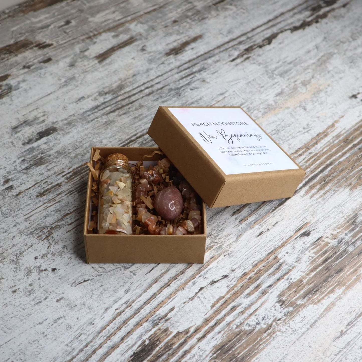 'New Beginnings' Chip Gift Box | Peach Moonstone