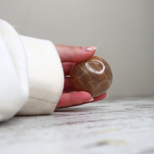 Peach Moonstone Palm Stone | Emotional Balance, Self-Worth & Gentle Strength