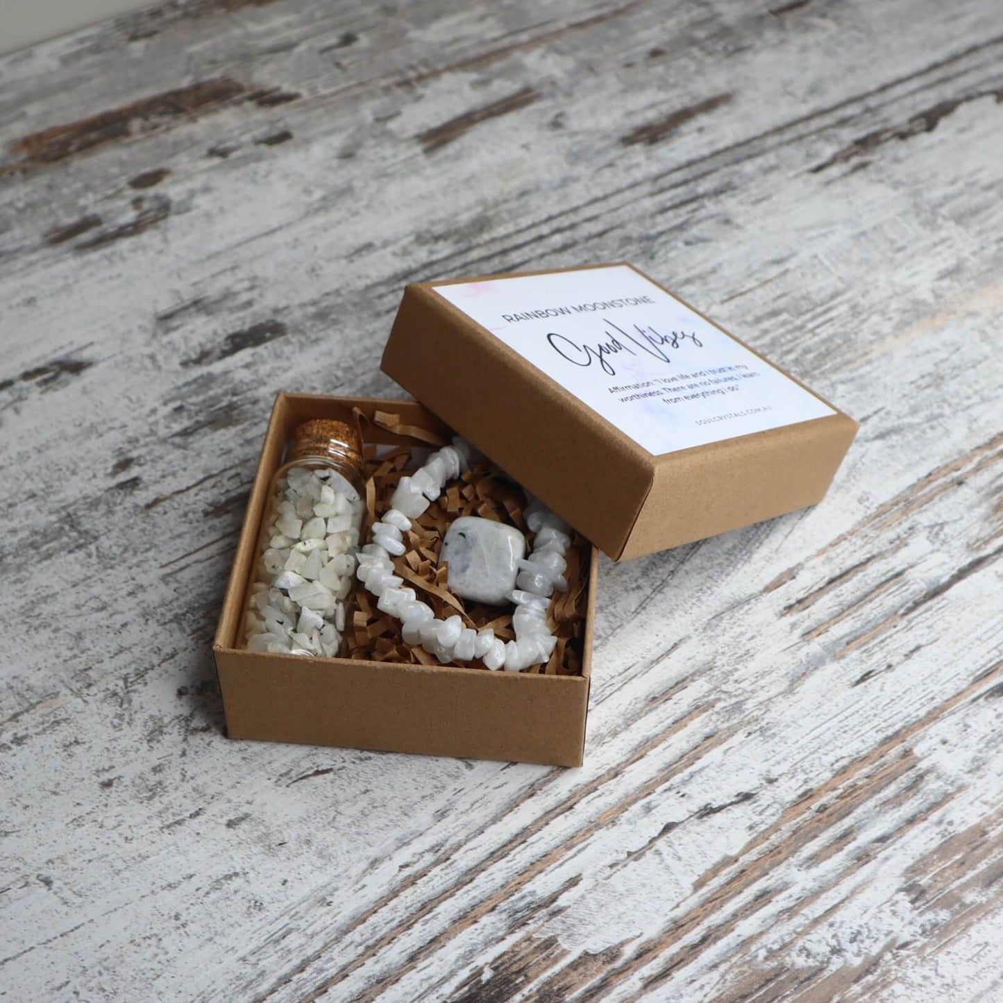 'Good Vibes' Chip Gift Box | Rainbow Moonstone