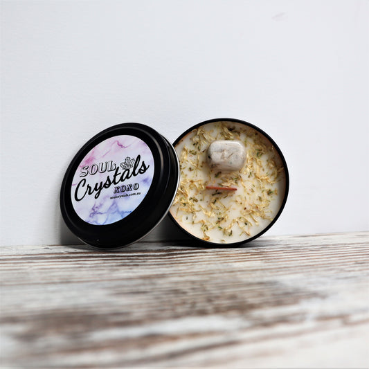 'Good Vibes' Soy Candle Tin | Rainbow Moonstone