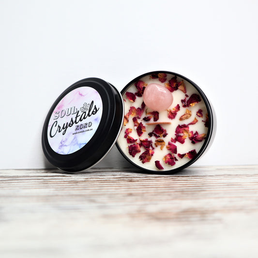 ‘Love Conquers All’ Soy Candle Tin | Rose Quartz