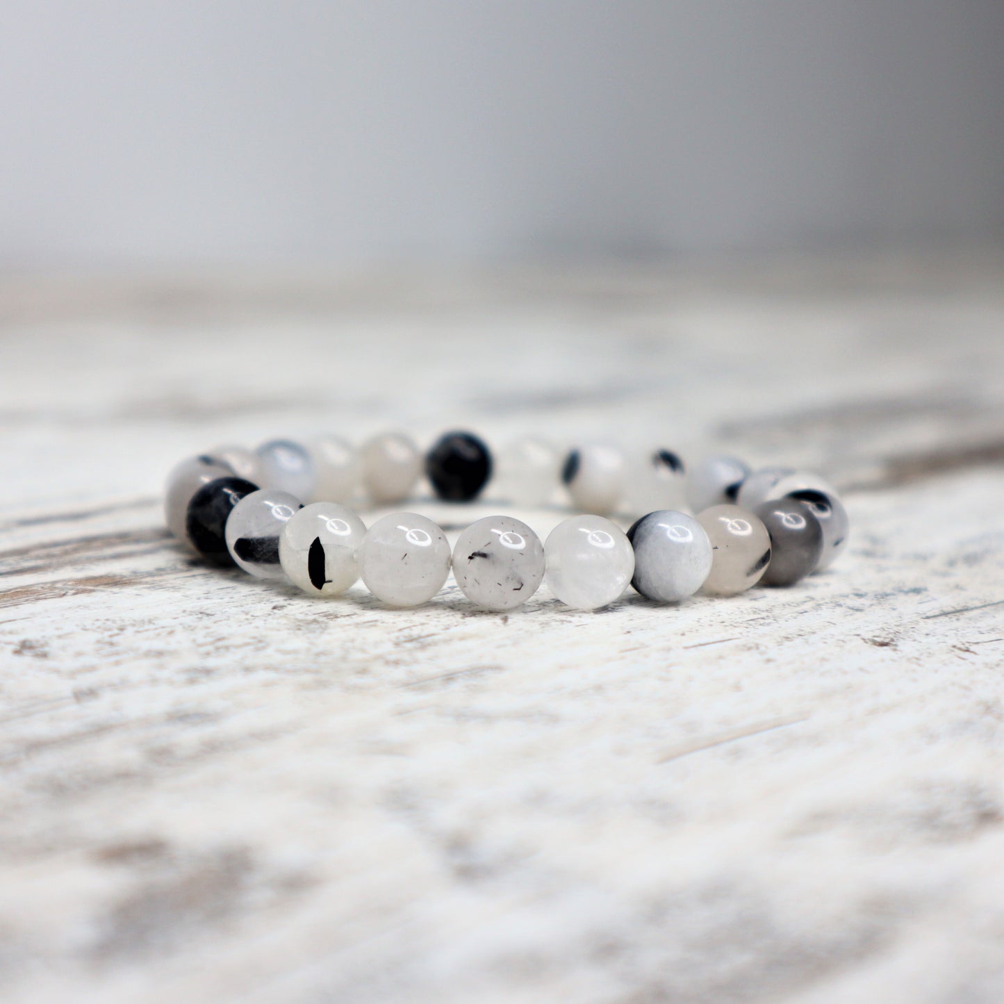 Tourmalinated Quartz Bead Bracelet | 8mm | Protection, Clarity & Energetic Balance