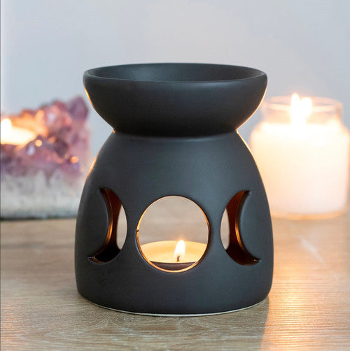 Black Triple Moon Oil Burner | Intuition, Cleansing &amp; Ritual Ambience