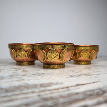 Triple Moon Copper Bowl | 7.5cm | Intuition, Protection & Ritual Power