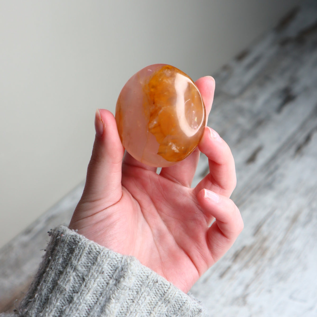 Hematoid Quartz Palm Stone | Golden Light, Grounding &amp; Inner Strength