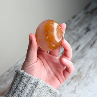 Hematoid Quartz Palm Stone | Golden Light, Grounding &amp; Inner Strength