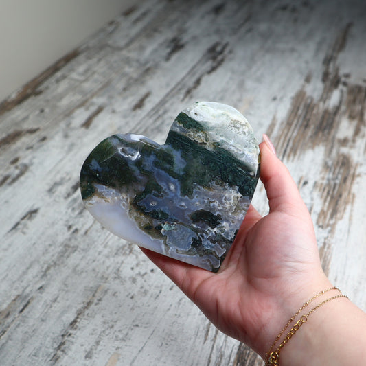 Moss Agate Heart Carving | Rich Moss Swirls | Grounding & Inner Growth