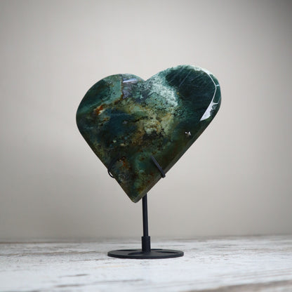 Moss Agate Heart Carving | Deep Forest Green | Emotional Balance
