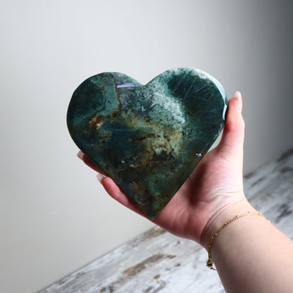 Moss Agate Heart Carving | Deep Forest Green | Emotional Balance