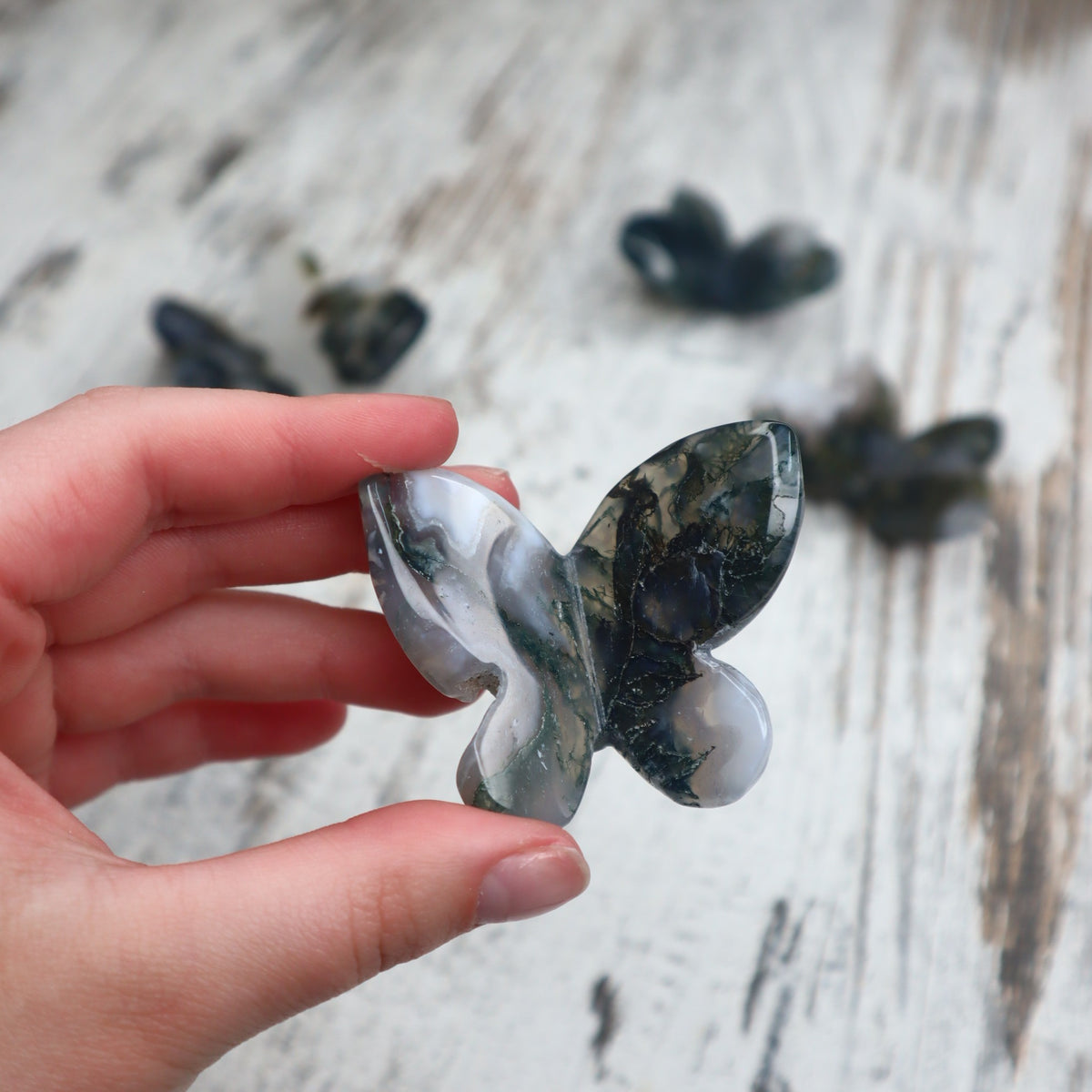 Moss Agate 3D Butterfly | Intuitively Chosen | Growth, New Beginnings &amp; Heart-Centred Grounding