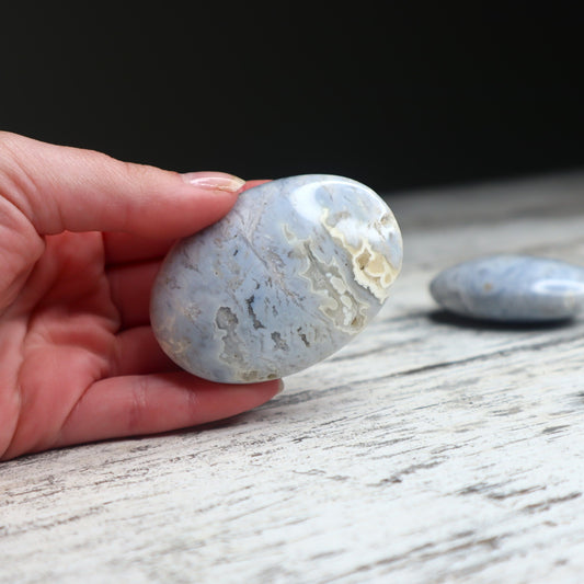 Blue Plume Agate Palm Stone | Calm Expression & Inner Flow