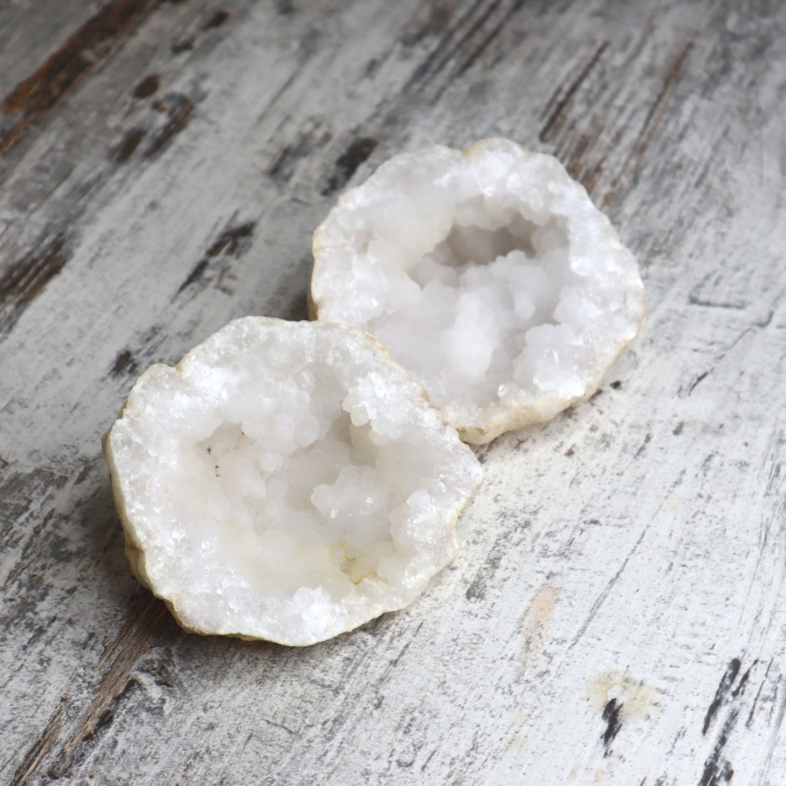 White Quartz Geode Pair | Cleansing, Harmony &amp; Amplified Energy