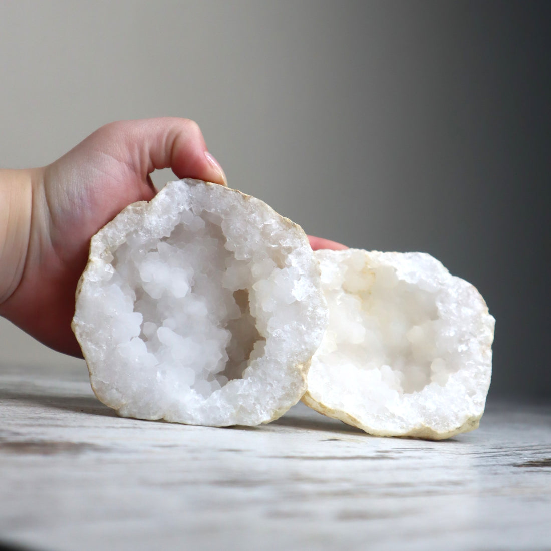 White Quartz Geode Pair | Cleansing, Harmony &amp; Amplified Energy