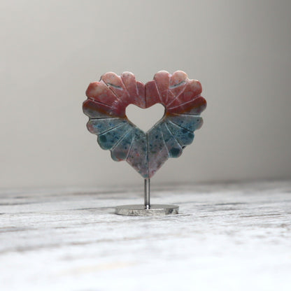 Ocean Jasper Heart on Stand | Joy, Emotional Healing & Inner Harmony