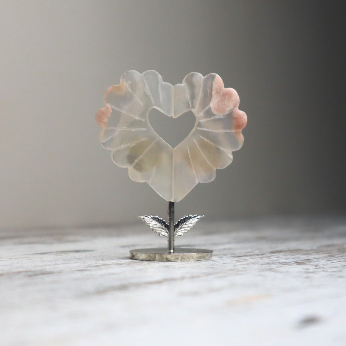 Flower Agate Heart on Stand | Self-Love, New Beginnings &amp; Inner Bloom