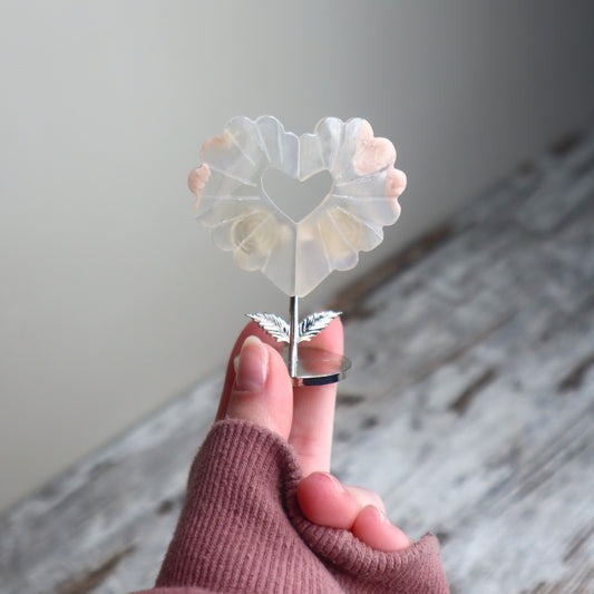 Flower Agate Heart on Stand | Self-Love, New Beginnings & Inner Bloom