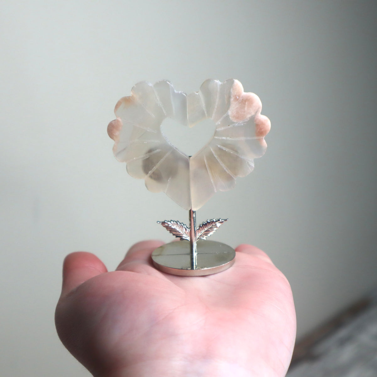 Flower Agate Heart on Stand | Self-Love, New Beginnings &amp; Inner Bloom