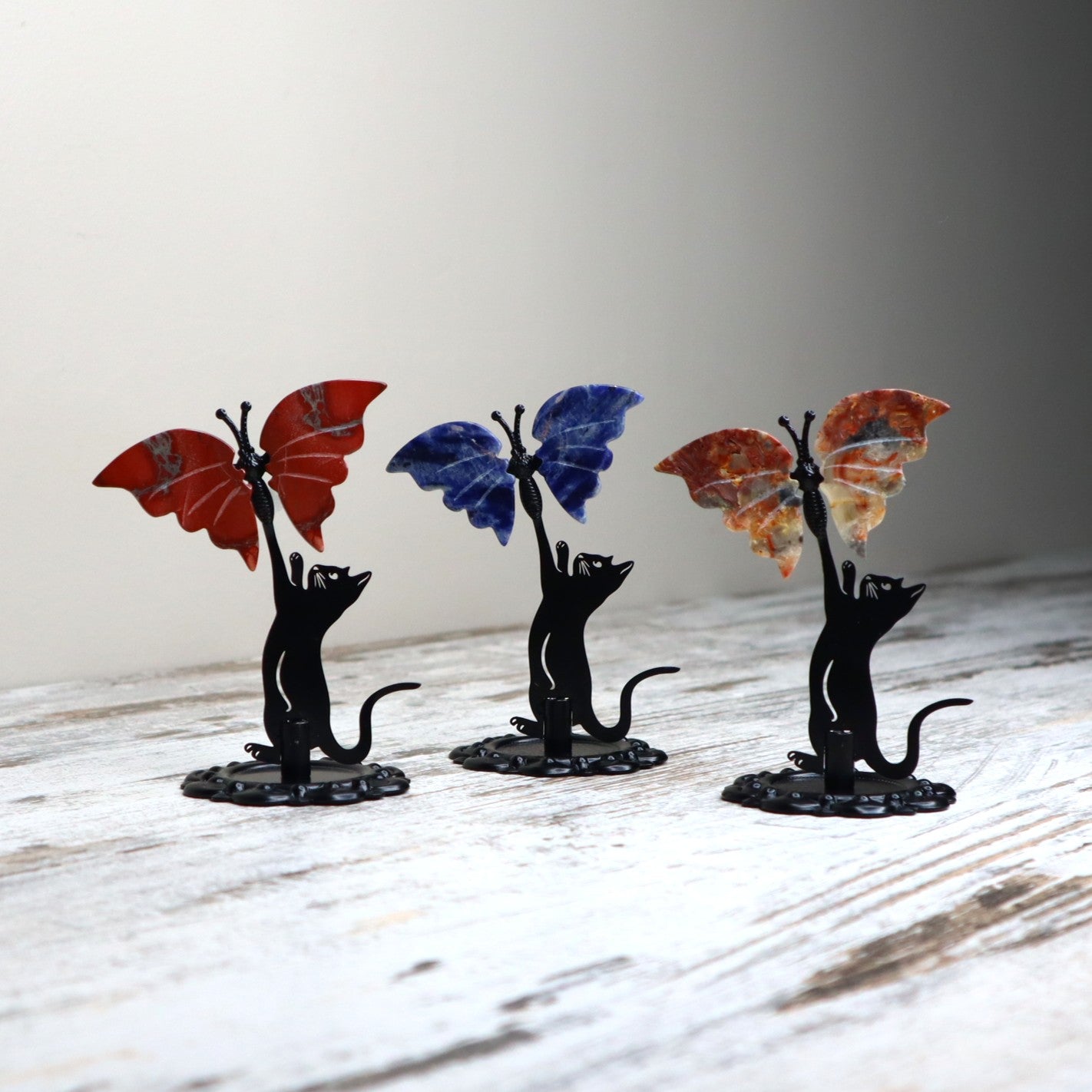 Crazy Lace Agate Cat &amp; Butterfly Display | Joy, Curiosity &amp; Positive Transformation