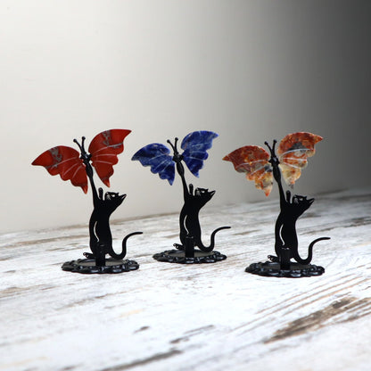 Red Jasper Cat & Butterfly Display | Courage, Strength & Grounding