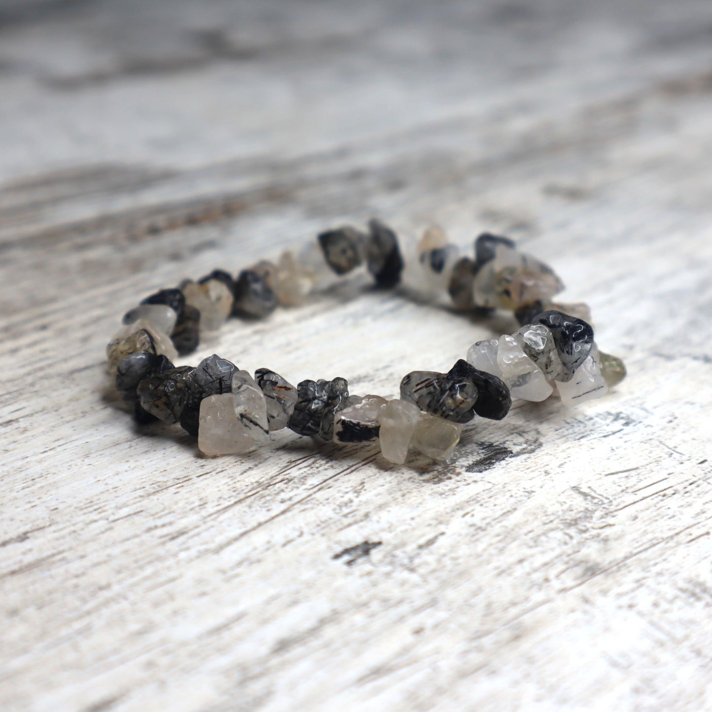 Tourmalinated Quartz Crystal Chip Bracelet