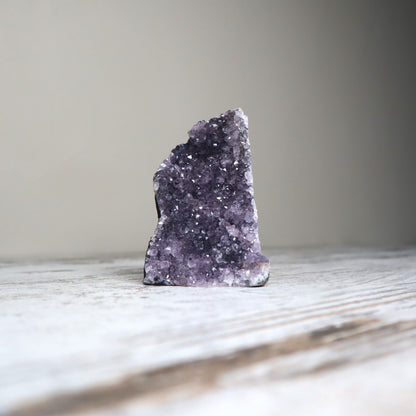 Purple amethyst cut base crystal with sparkling druzy for calm, clarity and connection.