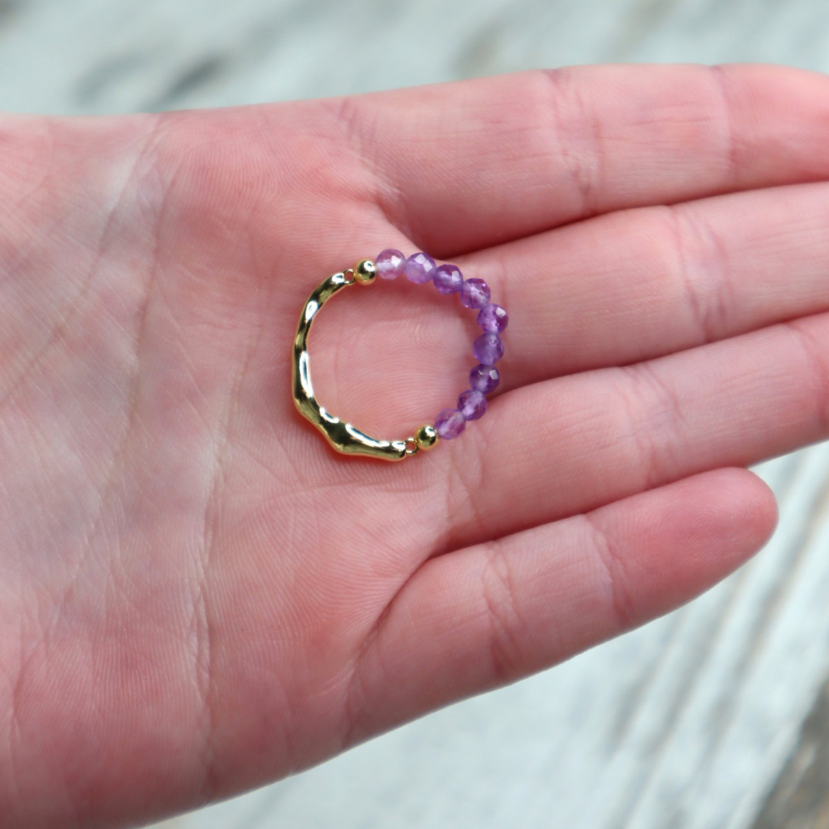Amethyst Beaded Ring | Calm, Intuition &amp; Inner Peace