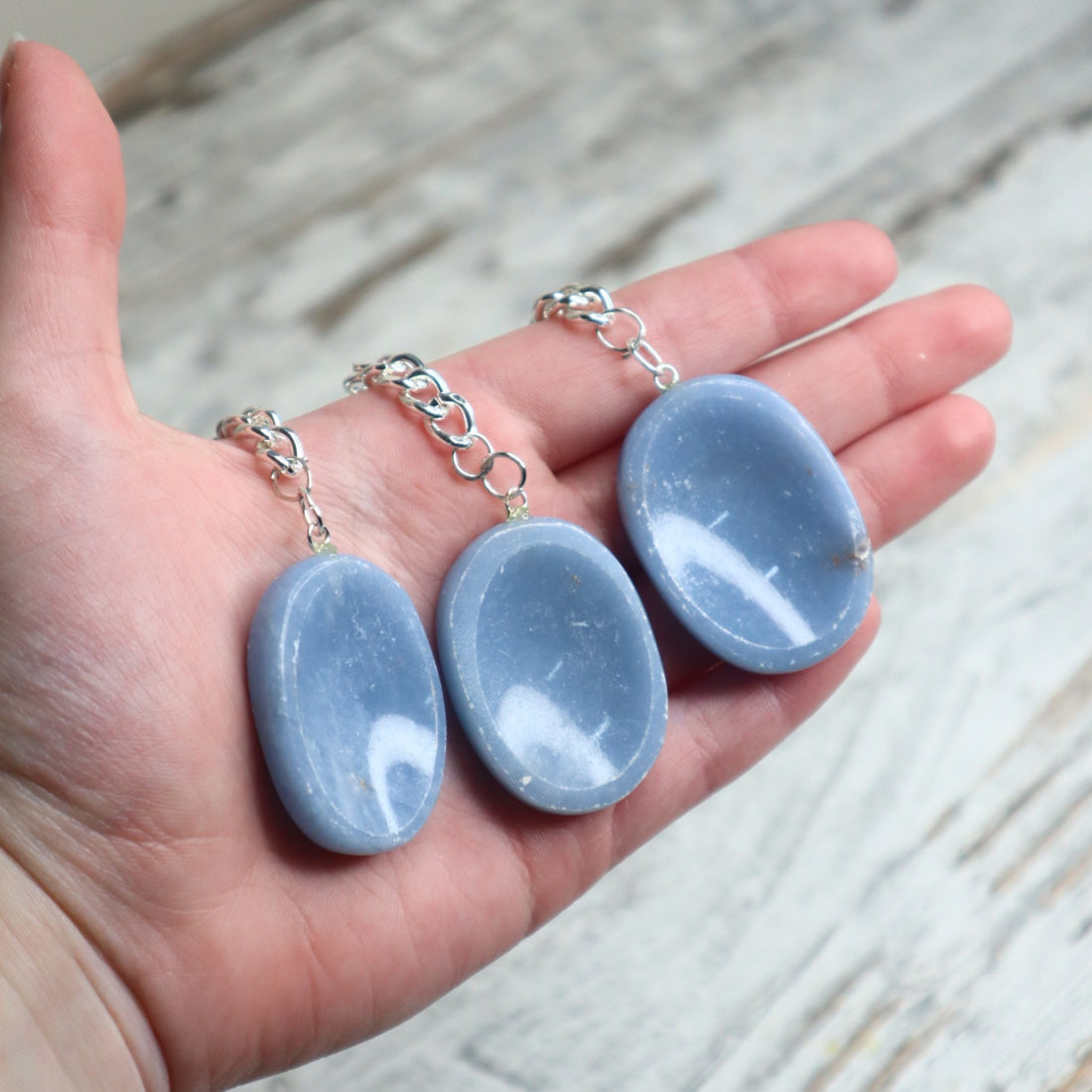 Angelite Worry Stone Keychain | Calm, Communication &amp; Inner Peace